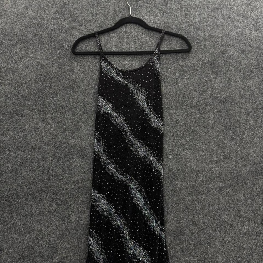 Vintage Jessica McClintock Black Glitter Maxi Dress Womens 11/12 Formal